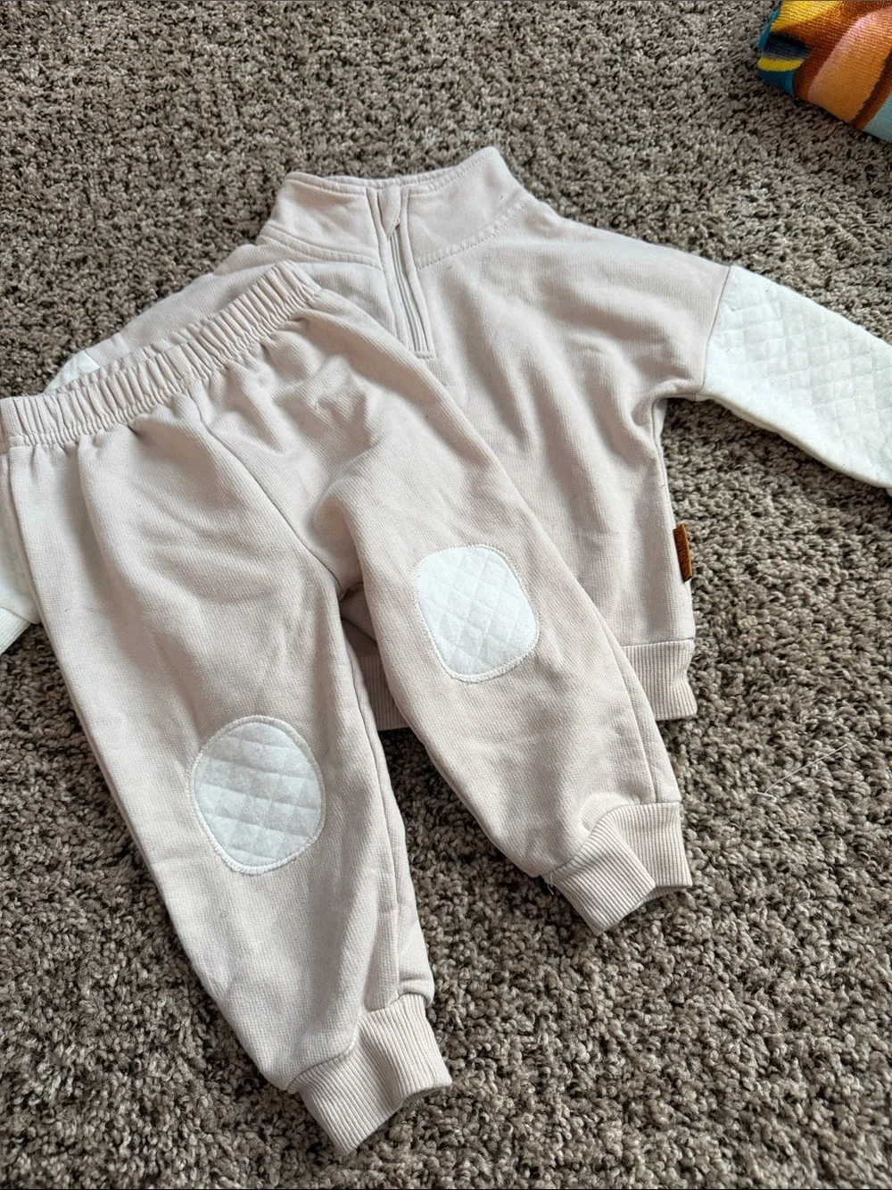 Kids Quilted Patch Jogger Set - Cream